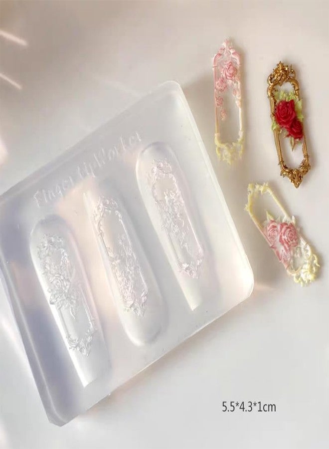 LIFOOST 4Pcs 3D Frame Nail Mold Picture Frames Rose Window Designs Resin Molds with Carving Pen Clear Modeling Templates Silicone Tools for DIY Salon Nail Design - Image 5