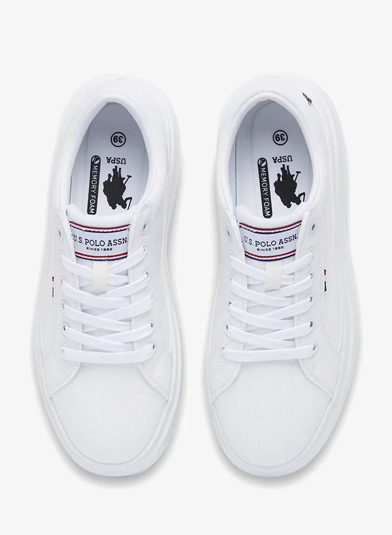 U.S. Polo Assn. White Women's White Low-Top Sneakers - Stylish Lace-Up Design Shoes, Perfect for Casual Adventures for Women | Best Price UAE