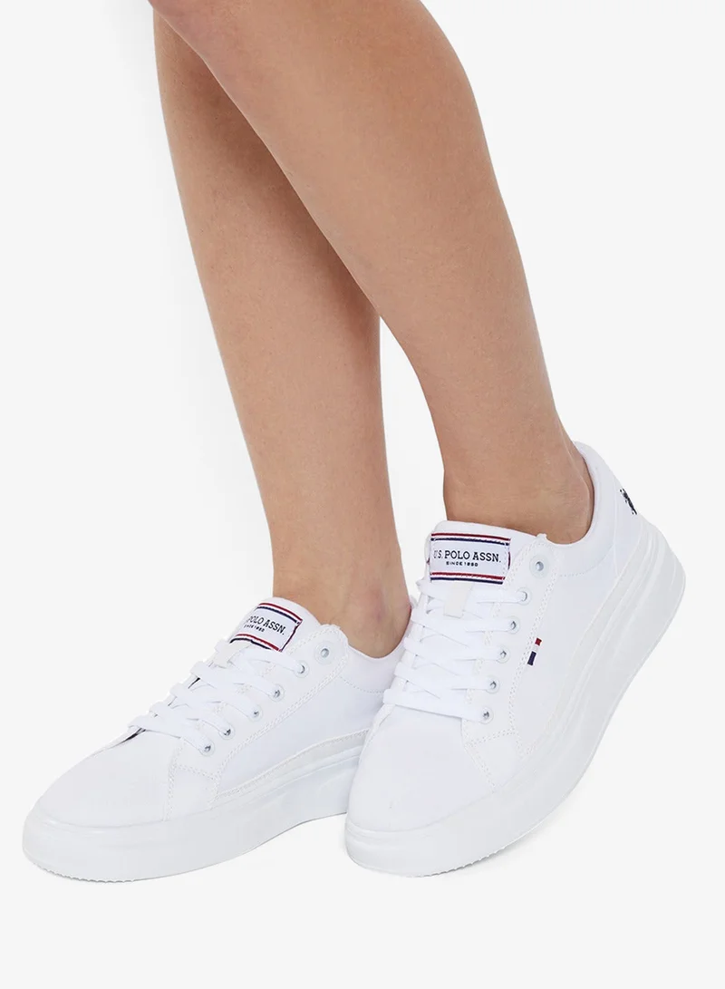 U.S. Polo Assn. White Women's White Low-Top Sneakers - Stylish Lace-Up Design Shoes, Perfect for Casual Adventures for Women | Best Price UAE