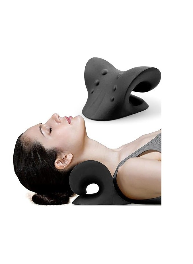 RESTCLOUD Neck and Shoulder Relaxer, Cervical Traction Device for TMJ Pain Relief and Cervical Spine Alignment, Chiropractic Pillow, Neck Stretcher (Black) - Image 1