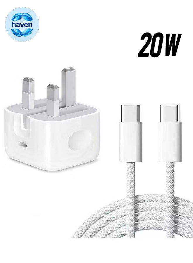 HAVEN IPhone 20W Fast Charger with 60W Type C to C Woven Charging Cord, Fast Charger, Compatible with IPhone 16/15/Pro Max/Pro/Plus and All Type C Mobile - 1 Meter - Image 1