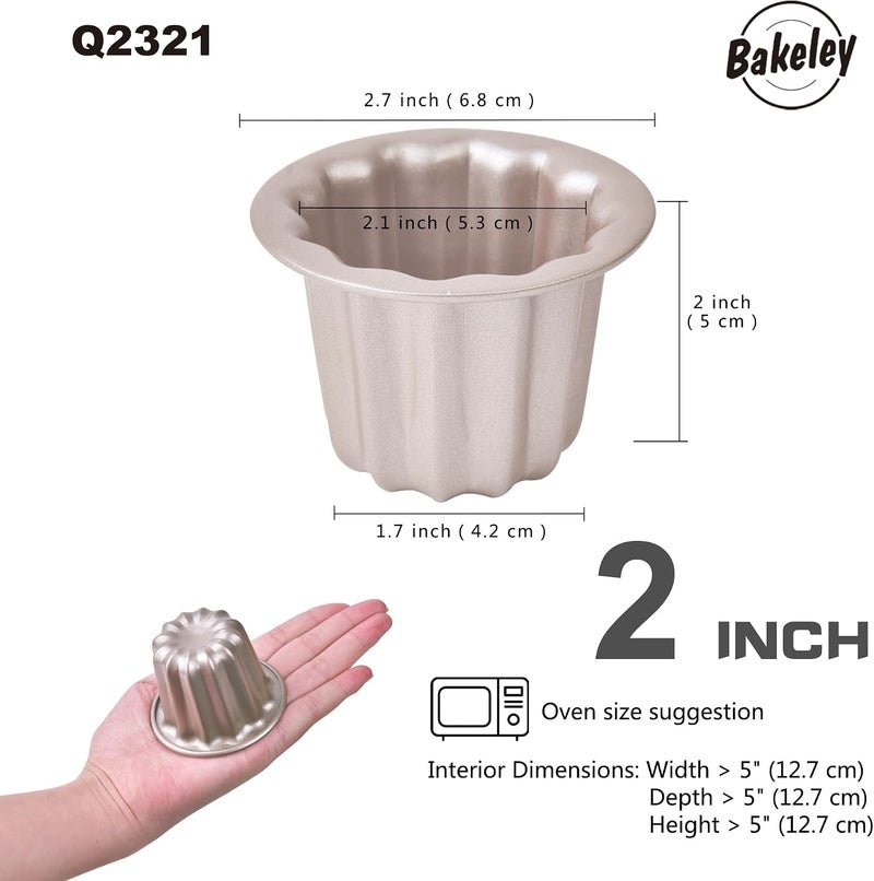 Bakeley Canele Mold Cake Pan, 4Pcs Non-Stick 2.6-Inch Canele Muffin Bakeware Cupcake Pan for Oven Baking (Champagne Gold) - Image 2
