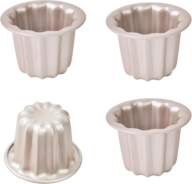 Bakeley Canele Mold Cake Pan, 4Pcs Non-Stick 2.6-Inch Canele Muffin Bakeware Cupcake Pan for Oven Baking (Champagne Gold) - Image 1