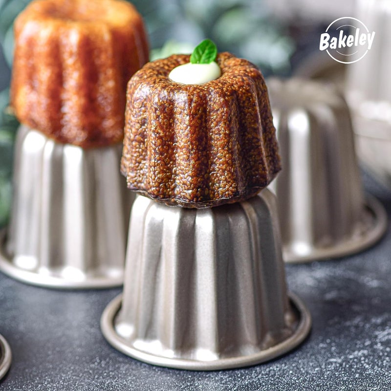 Bakeley Canele Mold Cake Pan, 4Pcs Non-Stick 2.6-Inch Canele Muffin Bakeware Cupcake Pan for Oven Baking (Champagne Gold) - Image 5