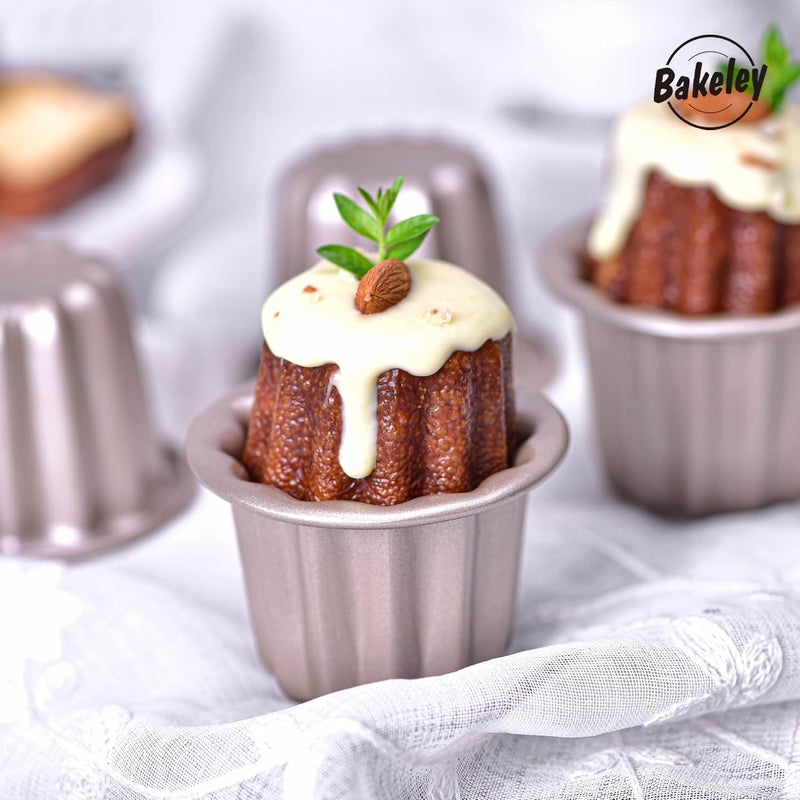 Bakeley Canele Mold Cake Pan, 4Pcs Non-Stick 2.6-Inch Canele Muffin Bakeware Cupcake Pan for Oven Baking (Champagne Gold) - Image 4