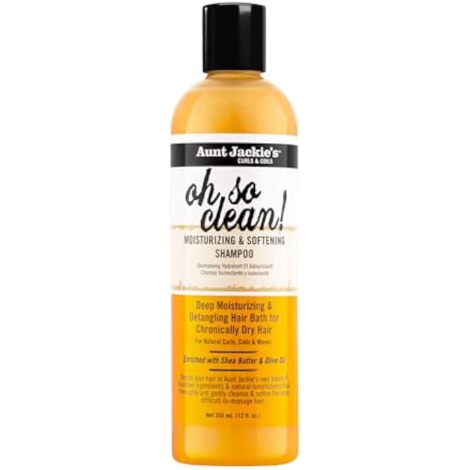 Aunt Jackie's Curls and Coils Oh So Clean Deep Moisturizing and Softening Hair Shampoo for Natural Curls, Coils and Waves, Enriched shea Butter, 12 oz
