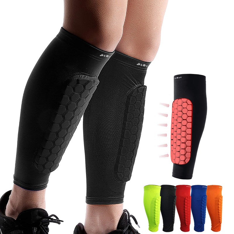 HiRui Soccer Shin Guards Shin Pads for Kids Youth Adult, Calf Compression Sleeve with Honeycomb Pads, Support for Shin Splint Baseball Boxing Kickboxing MTB, Lightweight(1PAIR)(Black, XL) - Image 1