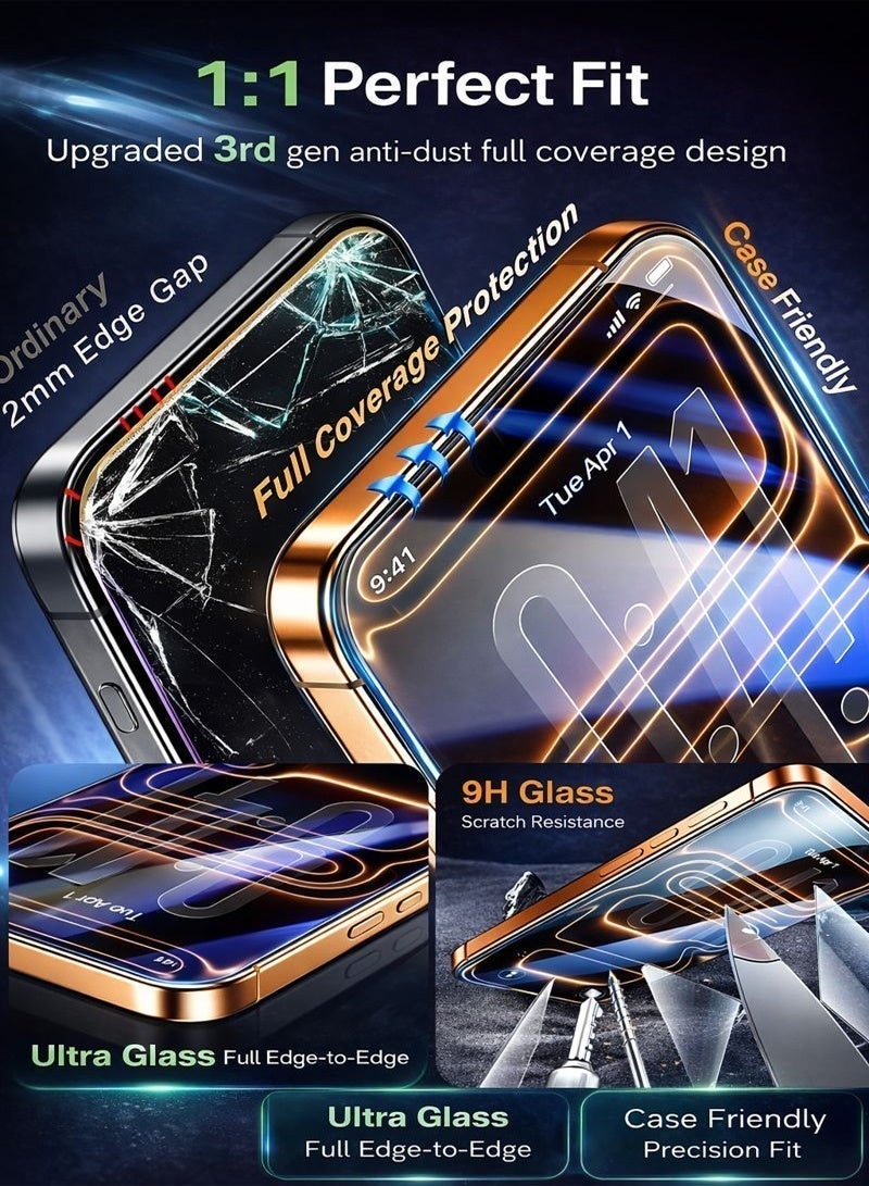 Neyecam 2 Pack iPhone 16 Pro Max Screen Protector 6.9 Inch HD Tempered Glass, Military Grade Shatterproof [Auto Dust-Elimination, 0 Dust & Bubbles] Scratch Resistant, Anti-Fingerprint, Easy Installation 9H Tempered Glass Film - Image 5