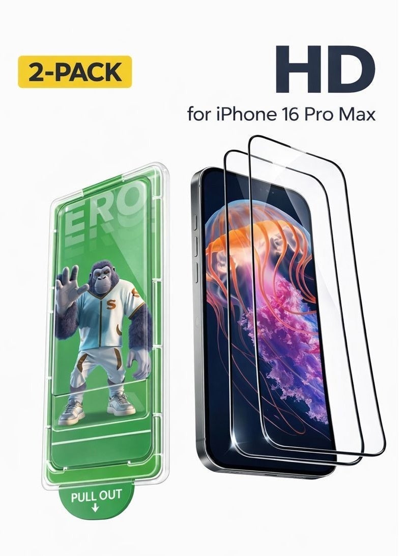 Neyecam 2 Pack iPhone 16 Pro Max Screen Protector 6.9 Inch HD Tempered Glass, Military Grade Shatterproof [Auto Dust-Elimination, 0 Dust & Bubbles] Scratch Resistant, Anti-Fingerprint, Easy Installation 9H Tempered Glass Film - Image 1