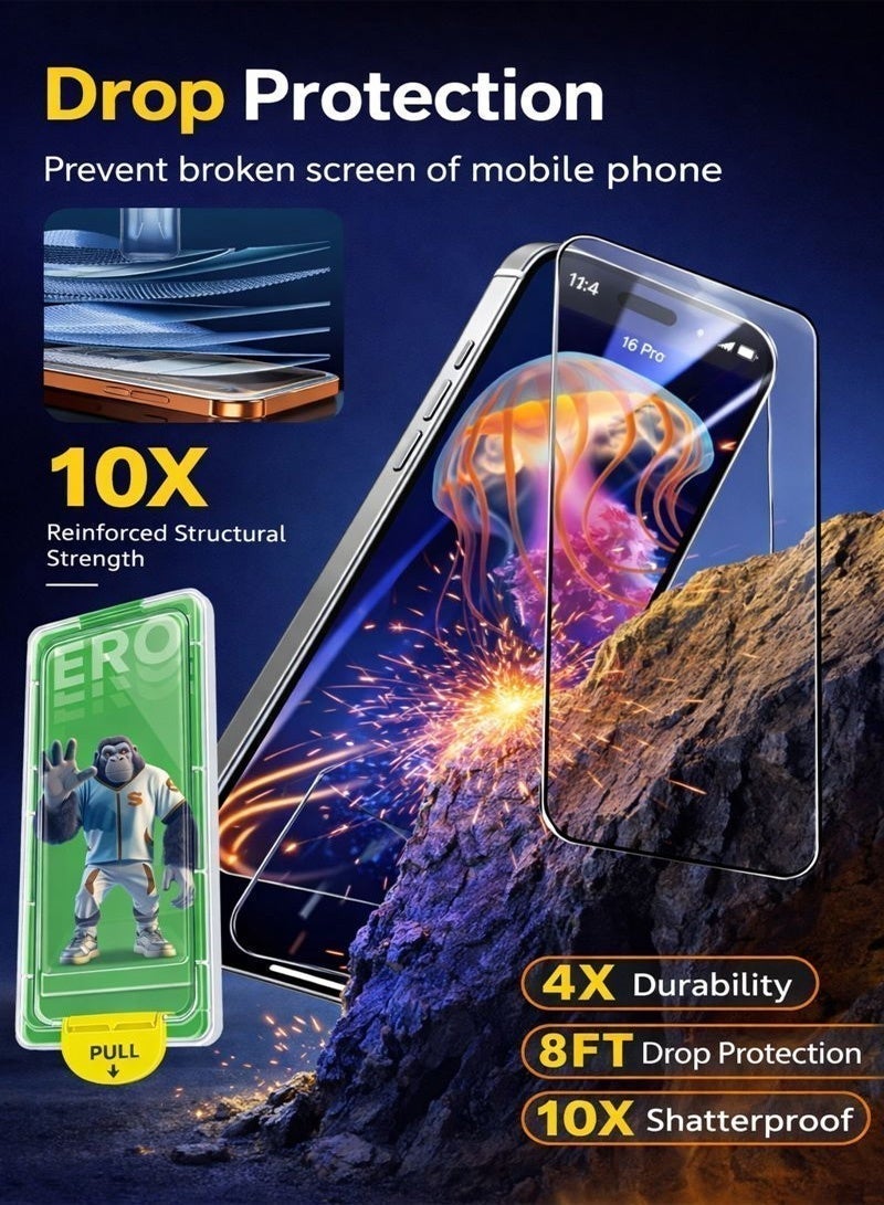 Neyecam 2 Pack iPhone 16 Pro Max Screen Protector 6.9 Inch HD Tempered Glass, Military Grade Shatterproof [Auto Dust-Elimination, 0 Dust & Bubbles] Scratch Resistant, Anti-Fingerprint, Easy Installation 9H Tempered Glass Film - Image 4
