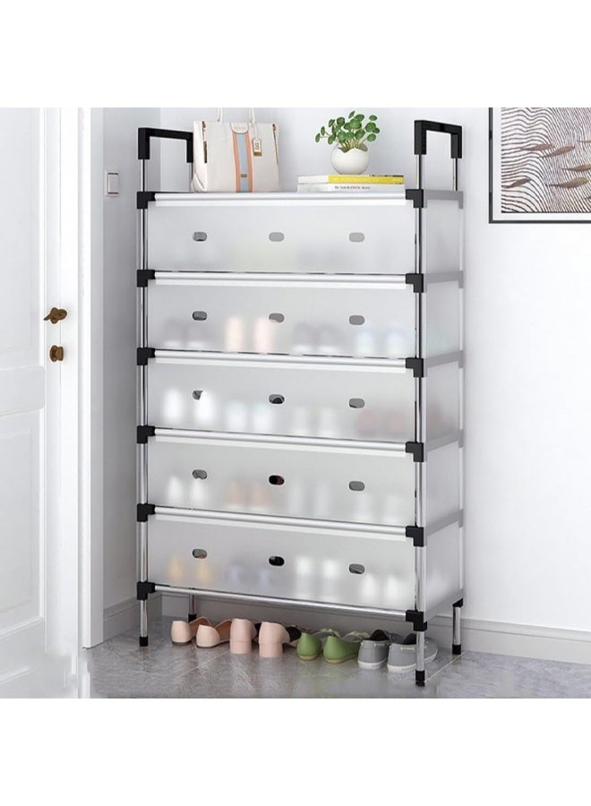 DUNISO 6-Layer Dustproof Shoe Rack, Plastic Independent Shoe Cabinet With Door, Narrow Vertical, Suitable For Entrance, Living Room, Bedroom, 66 * 29 * 110 Cm - Image 1
