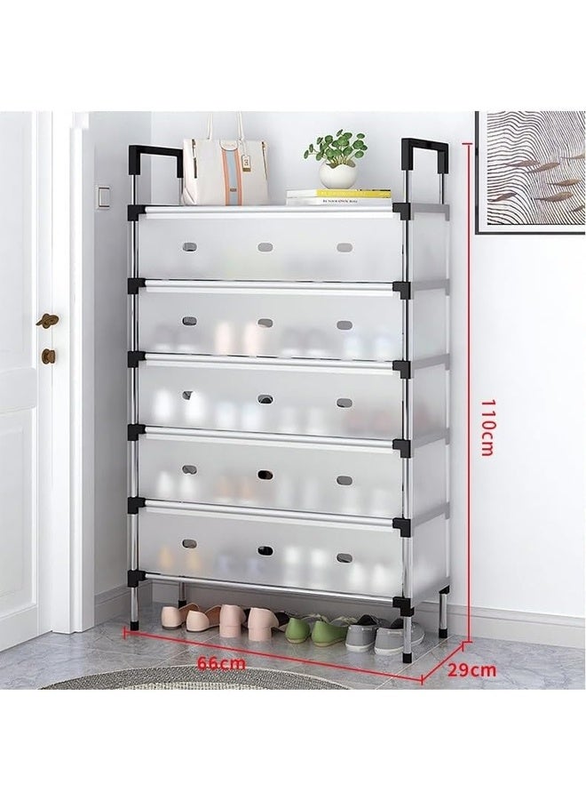 DUNISO 6-Layer Dustproof Shoe Rack, Plastic Independent Shoe Cabinet With Door, Narrow Vertical, Suitable For Entrance, Living Room, Bedroom, 66 * 29 * 110 Cm - Image 3