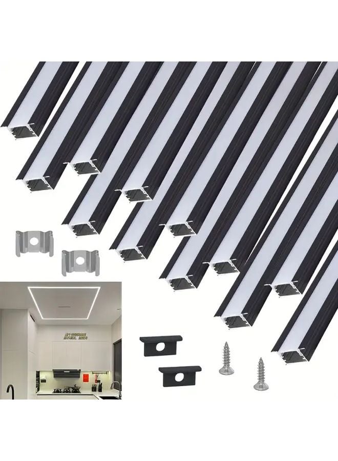 12pcs Black Aluminum U Shaped LED Strip Mounting Clips With White Covers Easy Install - Image 1