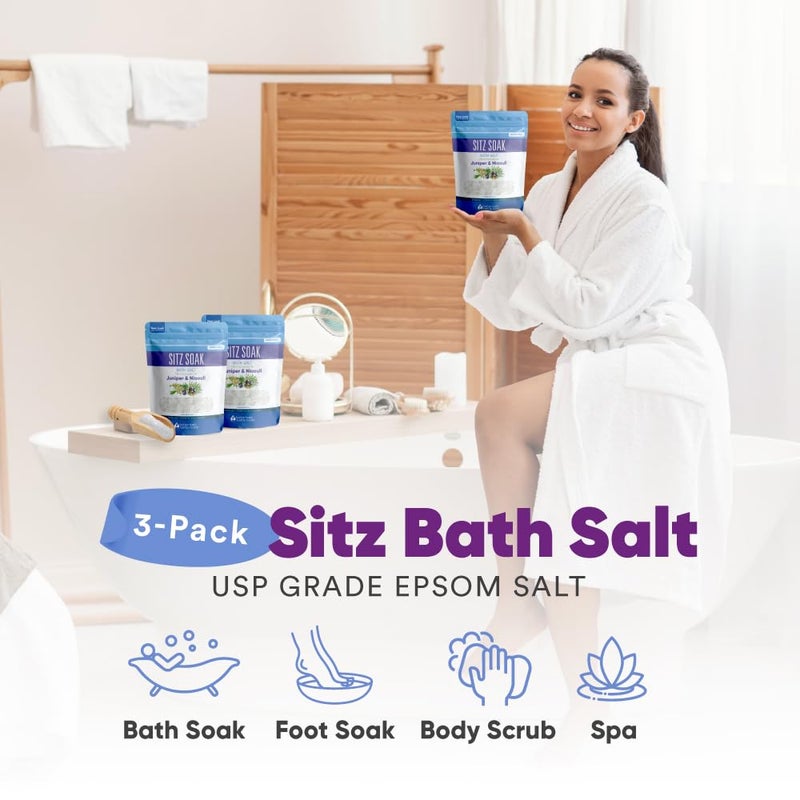 Better Bath Better Body Sitz Bath Salt (3 Pack with Bamboo Scoop) Hemorrhoid Soothing Sitz Soak USP Grade Epsom Salt 3 Pouches 6 Lbs Total with Pure Essential Oils in BPA Free Pouch with Easy Press Seal Made in USA - Image 5