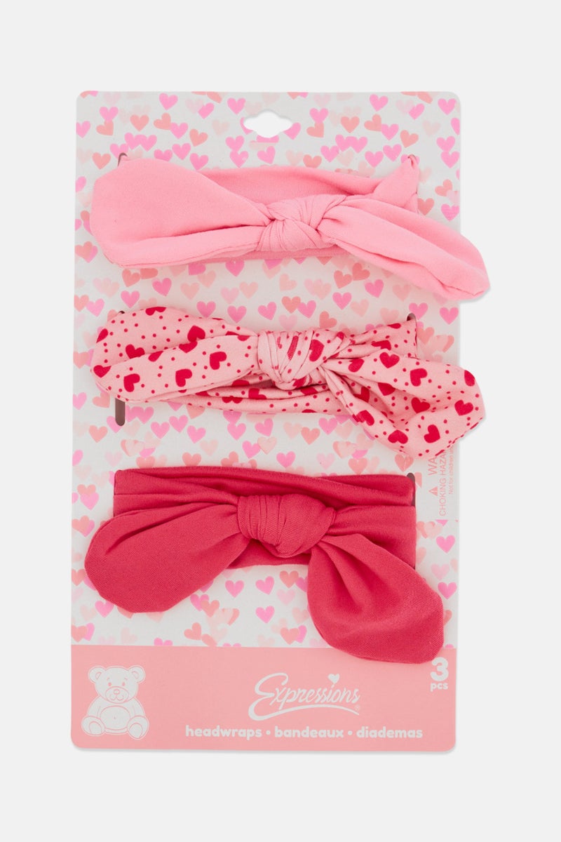 Expressions Toddlers Girl 3 Pieces Allover Print Headwraps, Multicolor - Image 1