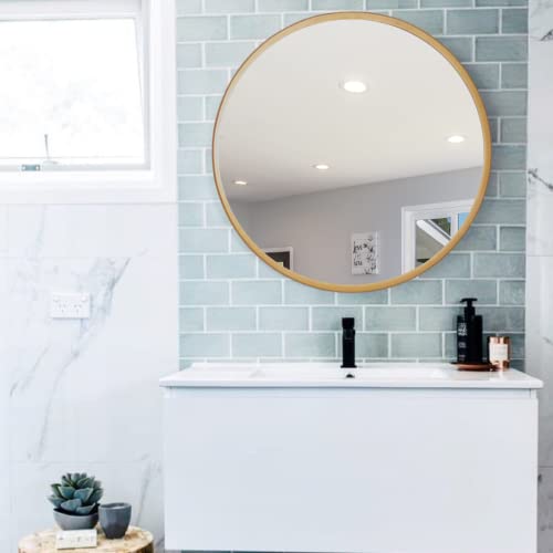 TINITALO Quality Glass Wall Mirror Metal Frame Round Wall Mirror for Bathroom, Living Room, Vanity Decorative Wall Mirror Wall Mounted (24x24 Inches) - Golden - Image 4