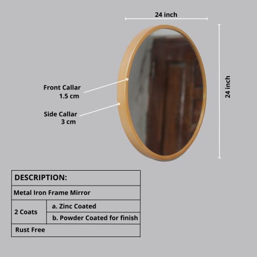 TINITALO Quality Glass Wall Mirror Metal Frame Round Wall Mirror for Bathroom, Living Room, Vanity Decorative Wall Mirror Wall Mounted (24x24 Inches) - Golden - Image 5