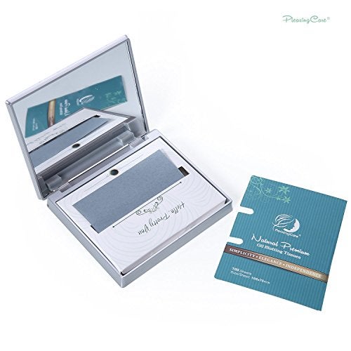 PleasingCare Makeup Mirror with Facial Oil Blotting Paper Sheets - Bamboo Charcoal 100 Counts, Silver Compact Folding Cosmetic Travel Mirror - Image 4