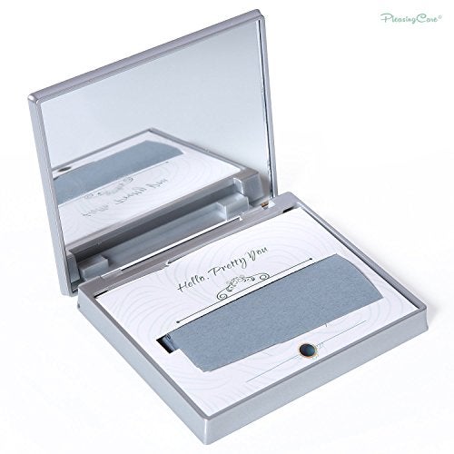 PleasingCare Makeup Mirror with Facial Oil Blotting Paper Sheets - Bamboo Charcoal 100 Counts, Silver Compact Folding Cosmetic Travel Mirror - Image 5