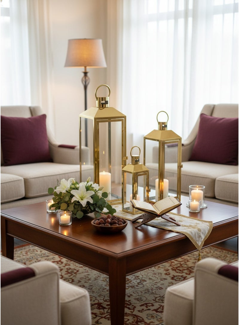 ليفينج مجموعة فوانيس رمضان 3 قطع ذهبي - Image 2