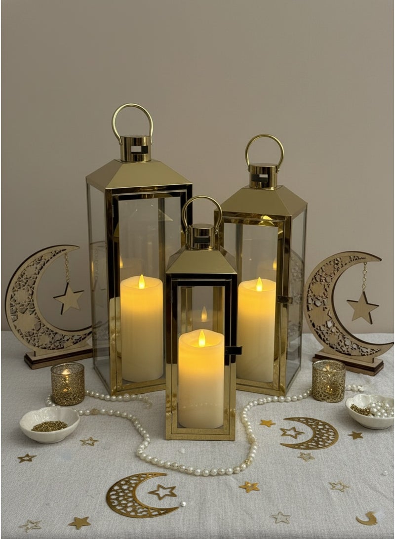 ليفينج مجموعة فوانيس رمضان 3 قطع ذهبي - Image 1