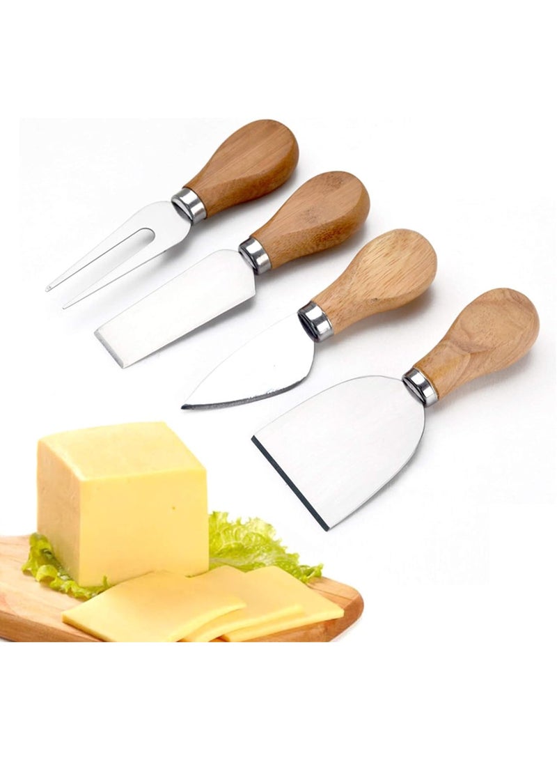 مجموعة سكاكين الجبن المكونة من 4 قطع بمقبض من خشب الخيزران وشفرات من الفولاذ المقاوم للصدأ - Image 1