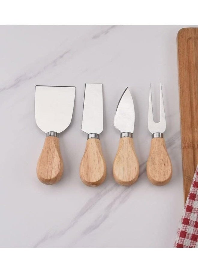 مجموعة سكاكين الجبن المكونة من 4 قطع بمقبض من خشب الخيزران وشفرات من الفولاذ المقاوم للصدأ - Image 2