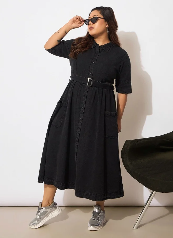 ساسافراس Black Midi Shirt Dress for Women