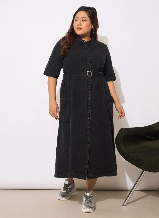 ساسافراس Black Midi Shirt Dress for Women
