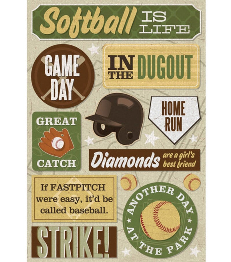 Karen Foster Design KAREN FOSTER Cardstock Stickers 5-1/2 Inch by 9 Inch, Softball is Life - Image 1