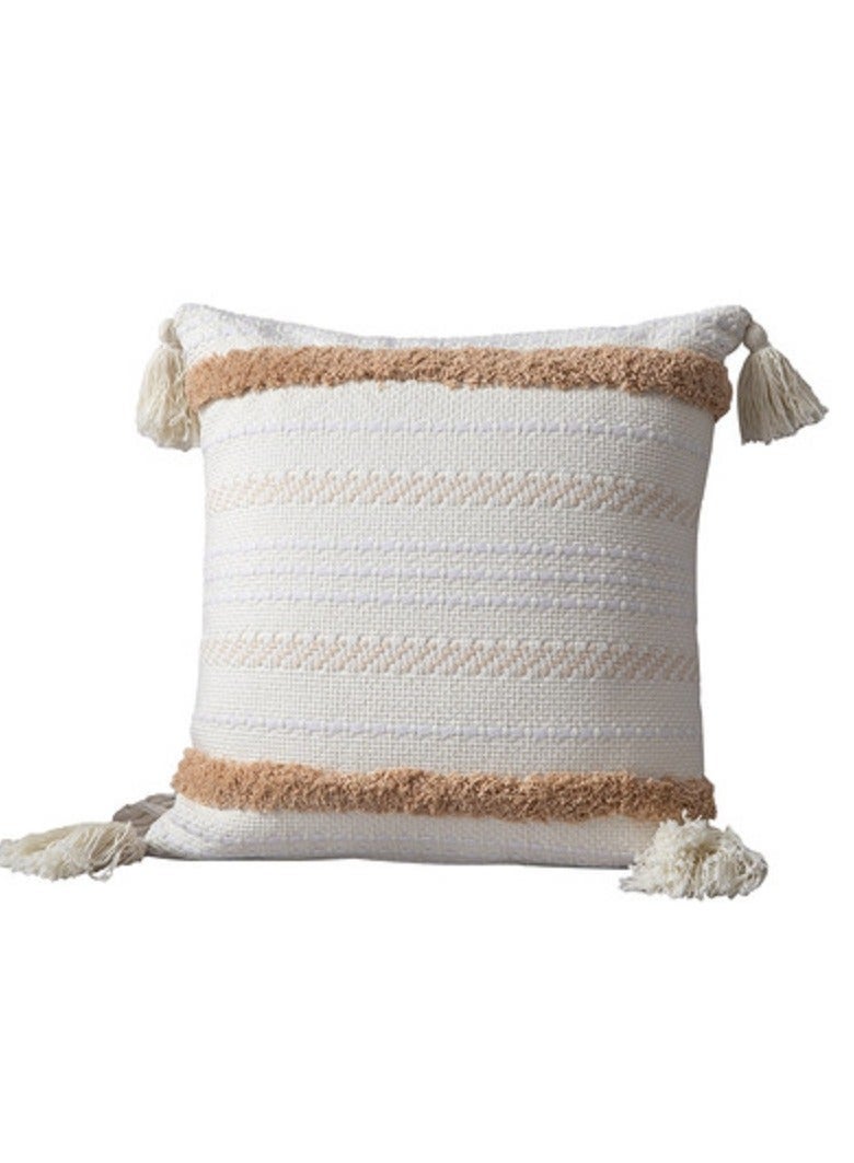 Bluejw غطاء وسادة محبوك يدويًا بوهيمي بيج كريمي 45x45 سم - Image 1