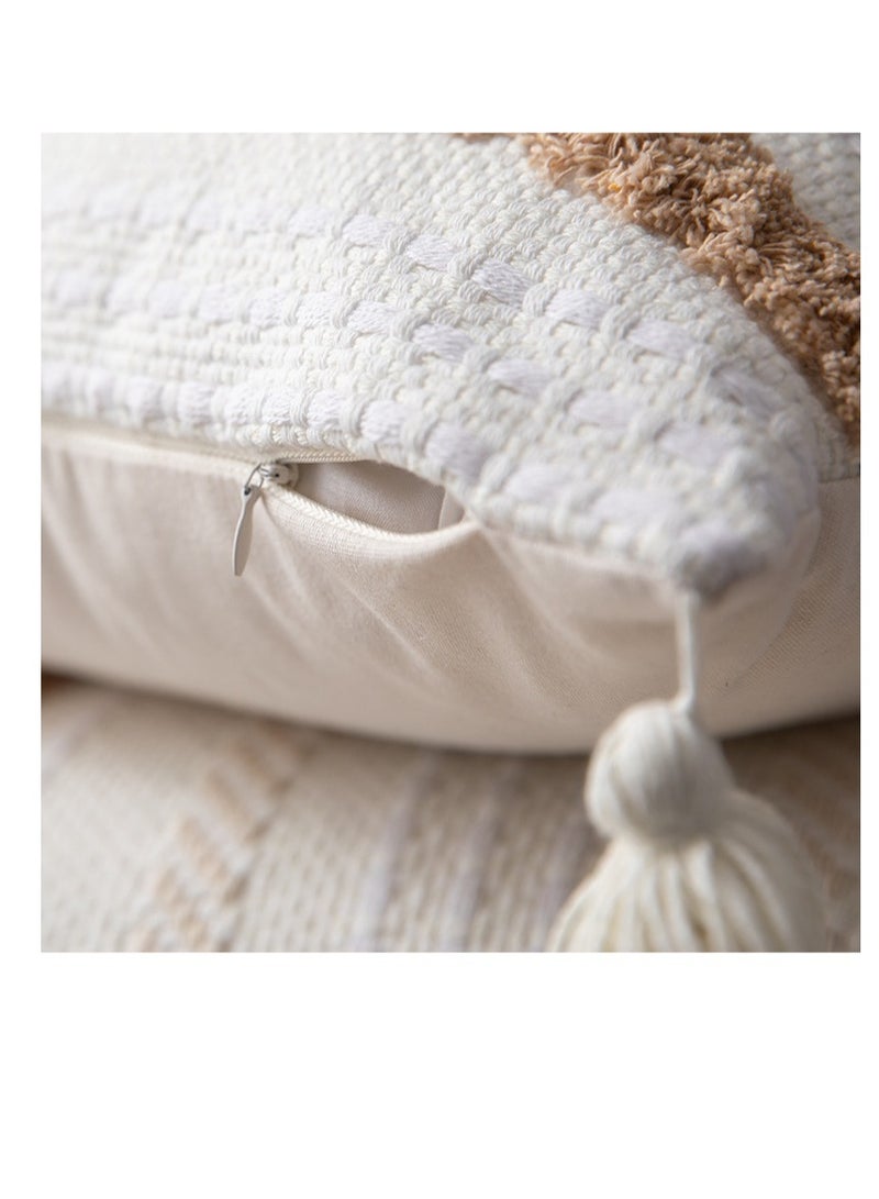 Bluejw غطاء وسادة محبوك يدويًا بوهيمي بيج كريمي 45x45 سم - Image 2