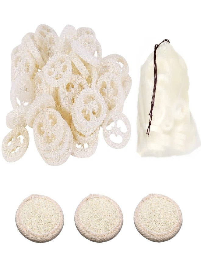 ENLAYER 50Pcs Natural Loofah Cuts Slice of 3.15inch, Reusable Cleaner Sponge Scrubber, Facial Soap Holder and DIY Customize Soap Tools, with 3Pcs Exfoliating Loofah Pad and 1 Storage Bag - Image 1