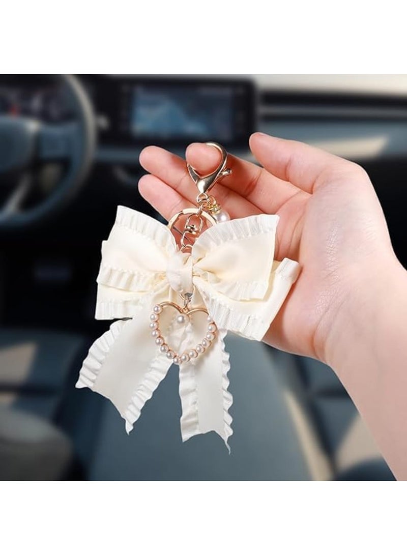 SYOSI Bow Keychain, Cute Bag Charm with Pearl Wristlet for Women Handbags Backpacks and Car Keys, Durable Purse Key Chain Accessory Gift for Daily Use and Travel, White - Image 4