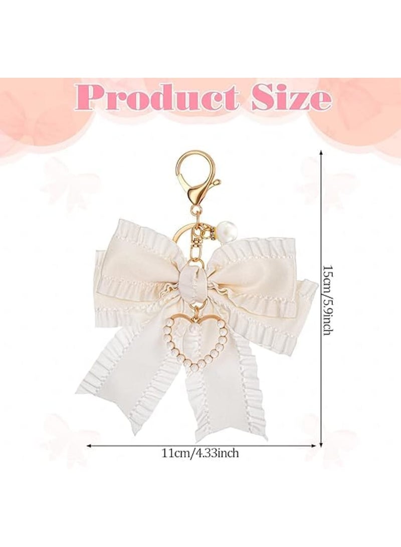 SYOSI Bow Keychain, Cute Bag Charm with Pearl Wristlet for Women Handbags Backpacks and Car Keys, Durable Purse Key Chain Accessory Gift for Daily Use and Travel, White - Image 2
