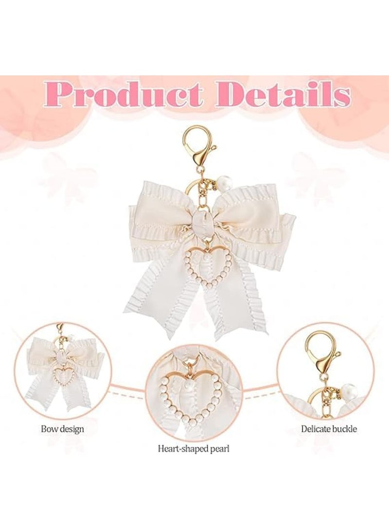 SYOSI Bow Keychain, Cute Bag Charm with Pearl Wristlet for Women Handbags Backpacks and Car Keys, Durable Purse Key Chain Accessory Gift for Daily Use and Travel, White - Image 3