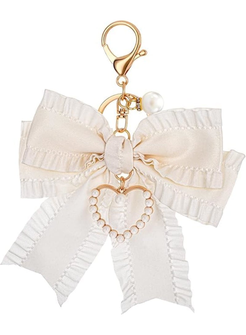 SYOSI Bow Keychain, Cute Bag Charm with Pearl Wristlet for Women Handbags Backpacks and Car Keys, Durable Purse Key Chain Accessory Gift for Daily Use and Travel, White - Image 1