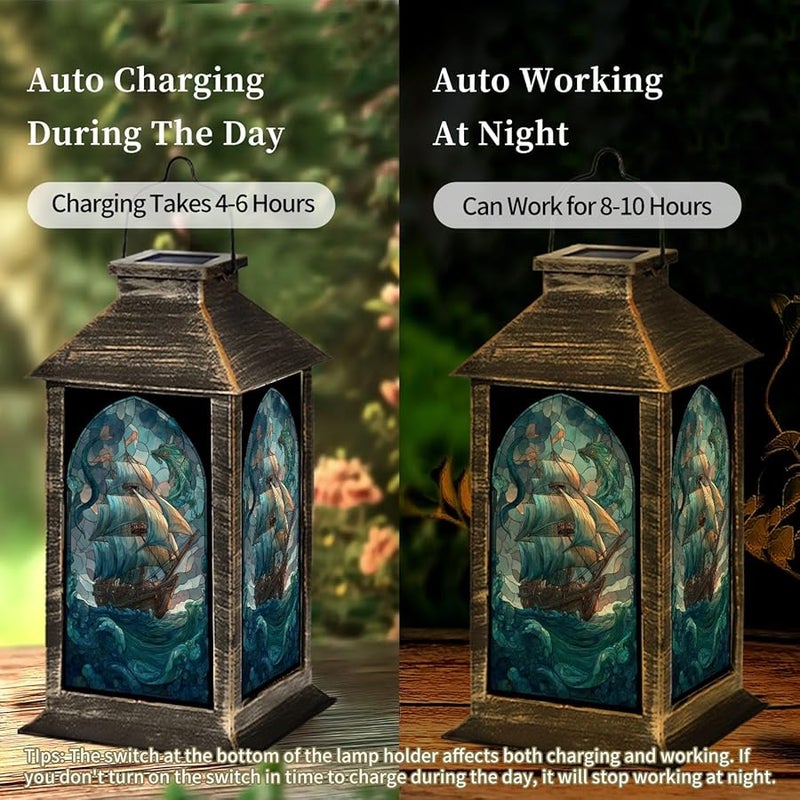 فانوس خارجي معلق يعمل بالطاقة الشمسية بتصميم سفينة قراصنة بحرية بارتفاع 13.5 بوصة - Image 5