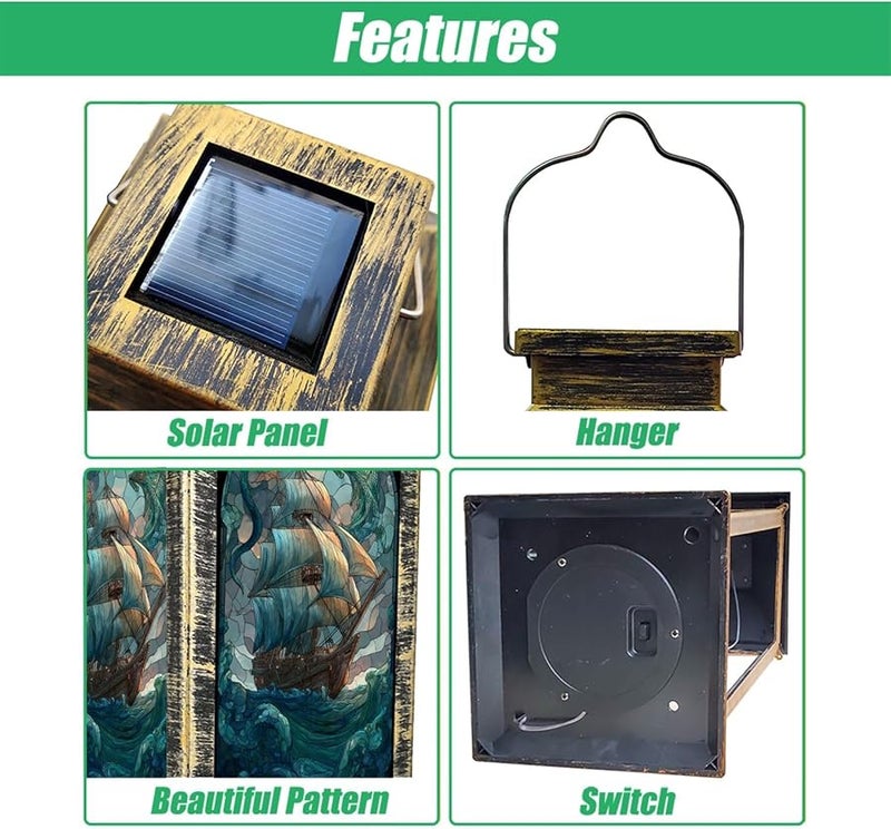 فانوس خارجي معلق يعمل بالطاقة الشمسية بتصميم سفينة قراصنة بحرية بارتفاع 13.5 بوصة - Image 4