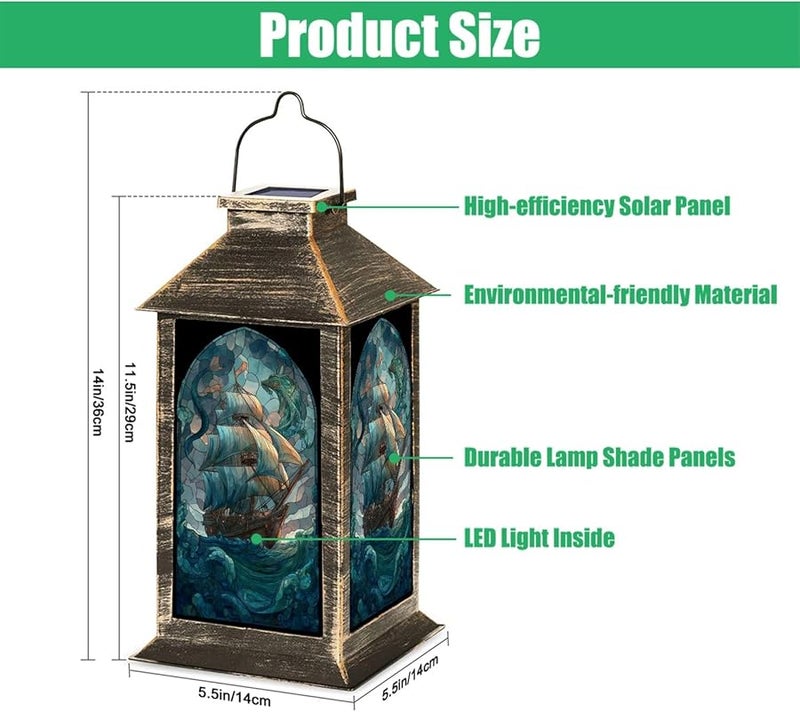 فانوس خارجي معلق يعمل بالطاقة الشمسية بتصميم سفينة قراصنة بحرية بارتفاع 13.5 بوصة - Image 3