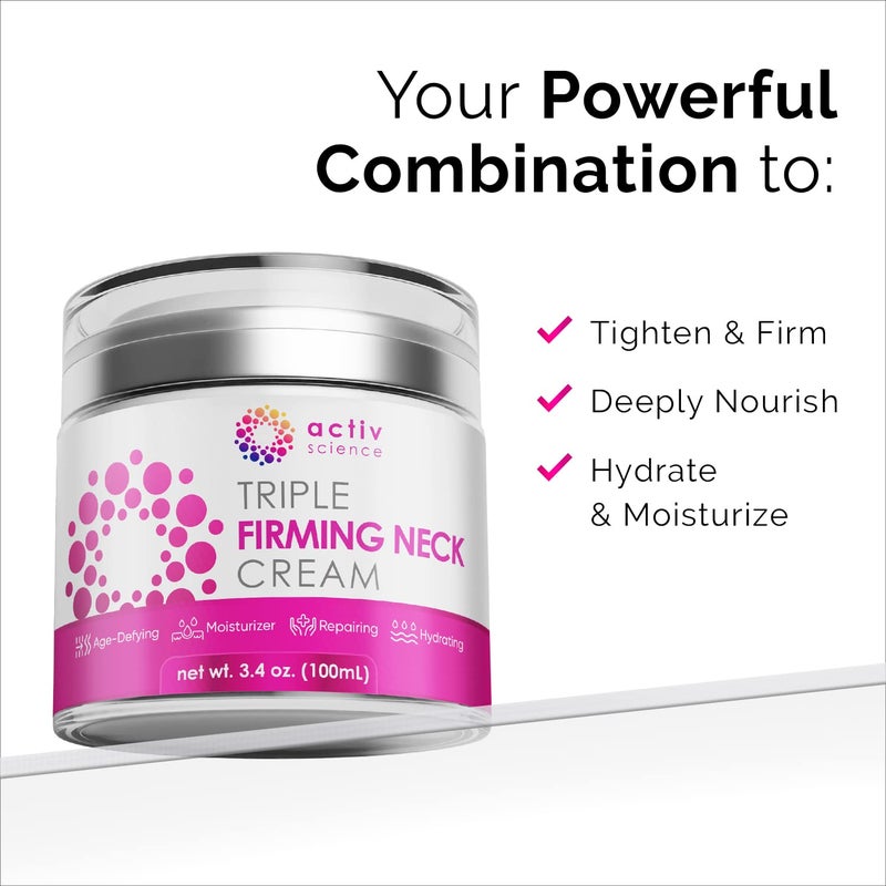 ACTIVSCIENCE Neck Firming Cream - Natural Anti-Aging Facial Moisturizer with Retinol Collagen & Hyaluronic Acid - Day & Night Anti-Wrinkle Cream - Firming, Hydrating Face Cream - 3.4Oz - Image 2