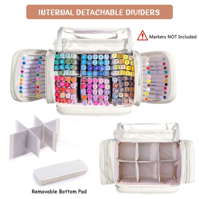 APOFFICE Marker Organizer Case Bag for 200-300 Markers â€“ Large Art Supply Storage Bag with Detachable Dividers, Travel Marker Holder for Alcohol Markers, Brush Pens, Colored Pencils & Craft Supplies - Image 4
