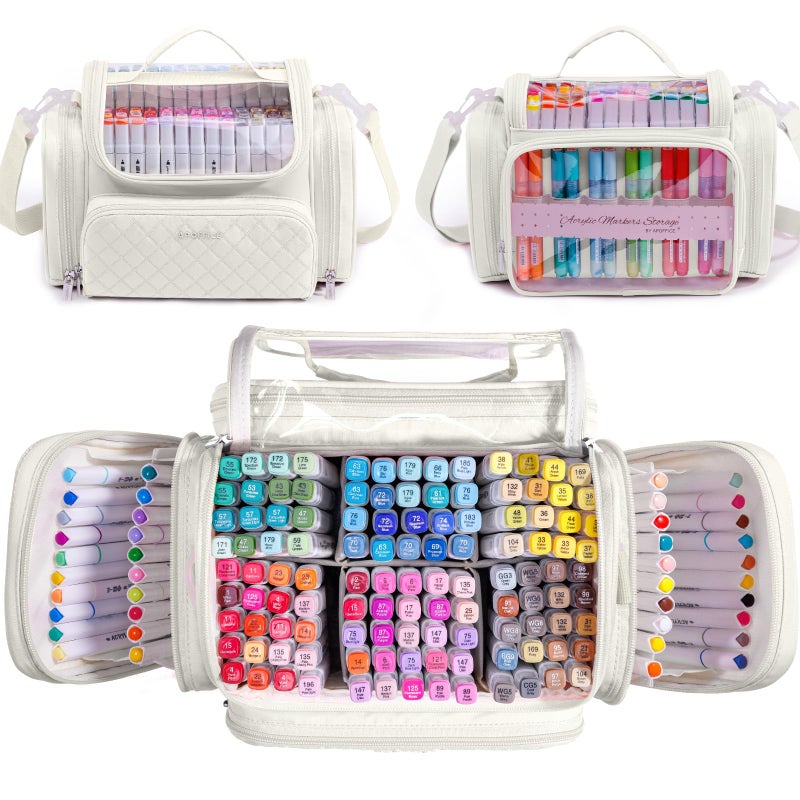 APOFFICE Marker Organizer Case Bag for 200-300 Markers â€“ Large Art Supply Storage Bag with Detachable Dividers, Travel Marker Holder for Alcohol Markers, Brush Pens, Colored Pencils & Craft Supplies - Image 1
