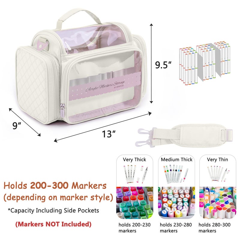 APOFFICE Marker Organizer Case Bag for 200-300 Markers â€“ Large Art Supply Storage Bag with Detachable Dividers, Travel Marker Holder for Alcohol Markers, Brush Pens, Colored Pencils & Craft Supplies - Image 2