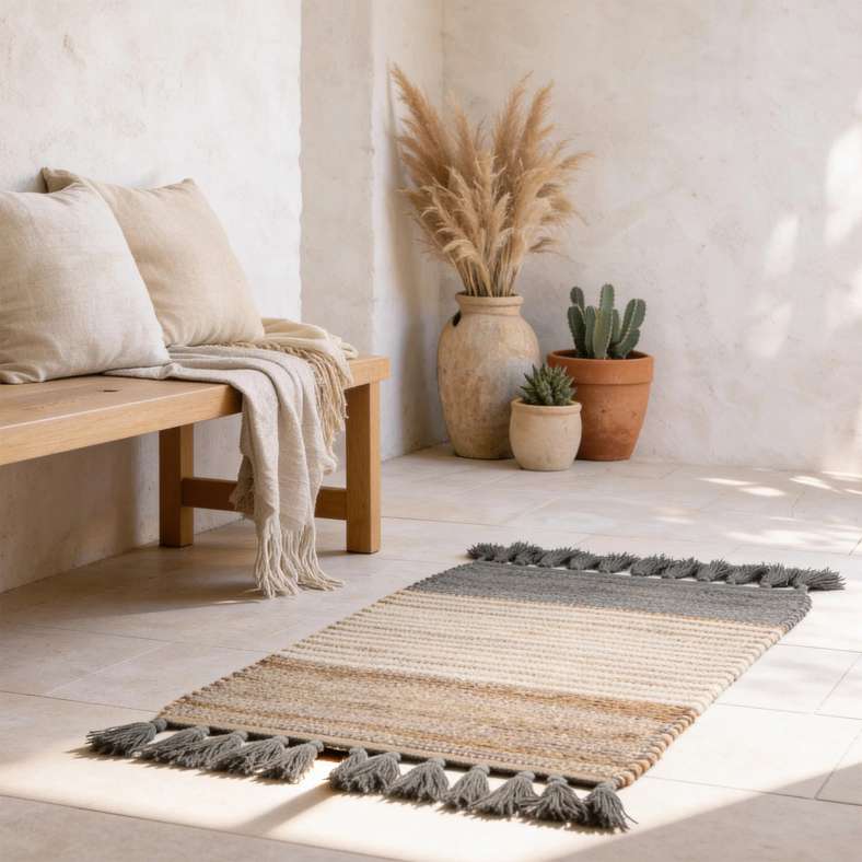 Pan Home سجادة جوت وقطن مصنوعة يدويًا - طبيعية - Image 1