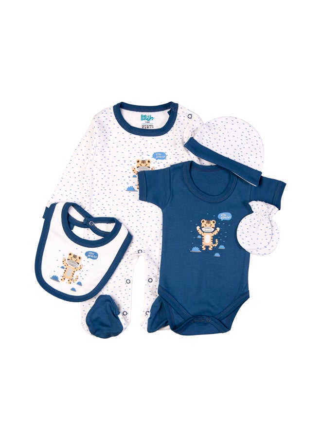 Babies Basic 5 Piece Unisex 100% Cotton Gift Set Include Bib, Romper, Mittens, Cap And Sleepsuit/Jumpsuit- Stay Healthly  - Image 2