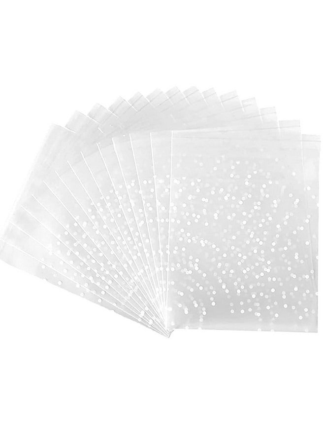 Beauenty 200 Pcs Clear Cellophane Bags, Cookie Bags, White Polka Dot Packaging Bag Plastic Small Sweet Bags for Bakery, Cookie, Candies, Gift ,10 x 10+3 cm - Image 1