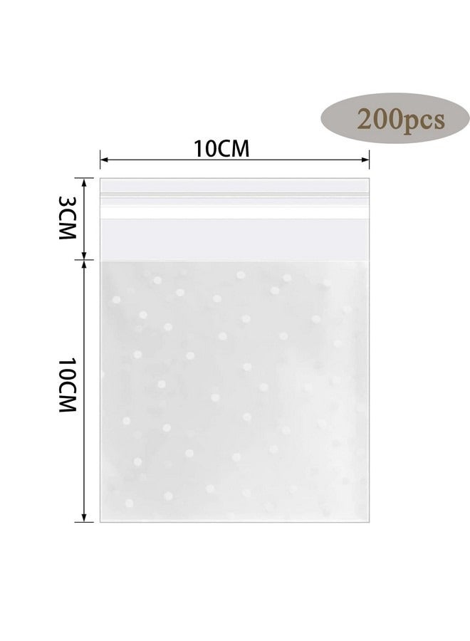 Beauenty 200 Pcs Clear Cellophane Bags, Cookie Bags, White Polka Dot Packaging Bag Plastic Small Sweet Bags for Bakery, Cookie, Candies, Gift ,10 x 10+3 cm - Image 2