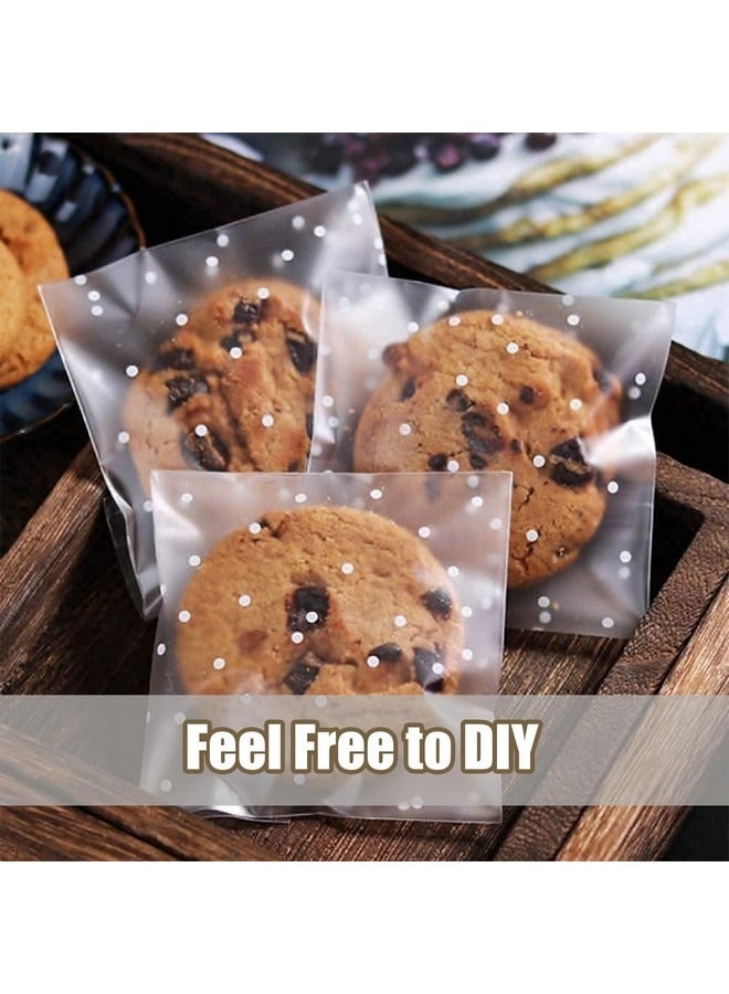 Beauenty 200 Pcs Clear Cellophane Bags, Cookie Bags, White Polka Dot Packaging Bag Plastic Small Sweet Bags for Bakery, Cookie, Candies, Gift ,10 x 10+3 cm - Image 3