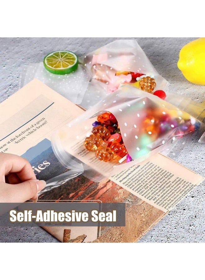 Beauenty 200 Pcs Clear Cellophane Bags, Cookie Bags, White Polka Dot Packaging Bag Plastic Small Sweet Bags for Bakery, Cookie, Candies, Gift ,10 x 10+3 cm - Image 4